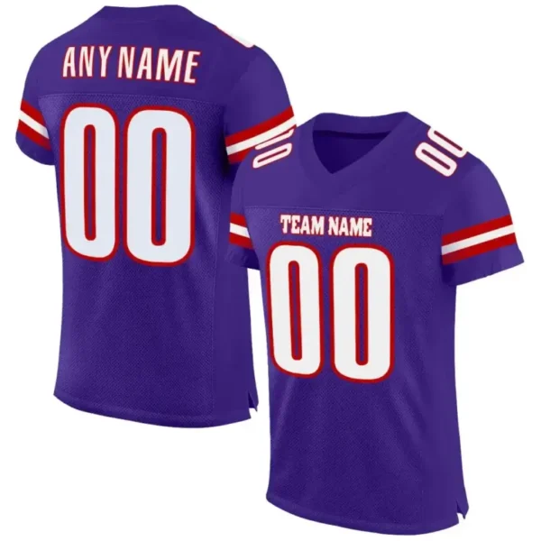 Custom Purple Mesh Football Jersey with White-Red