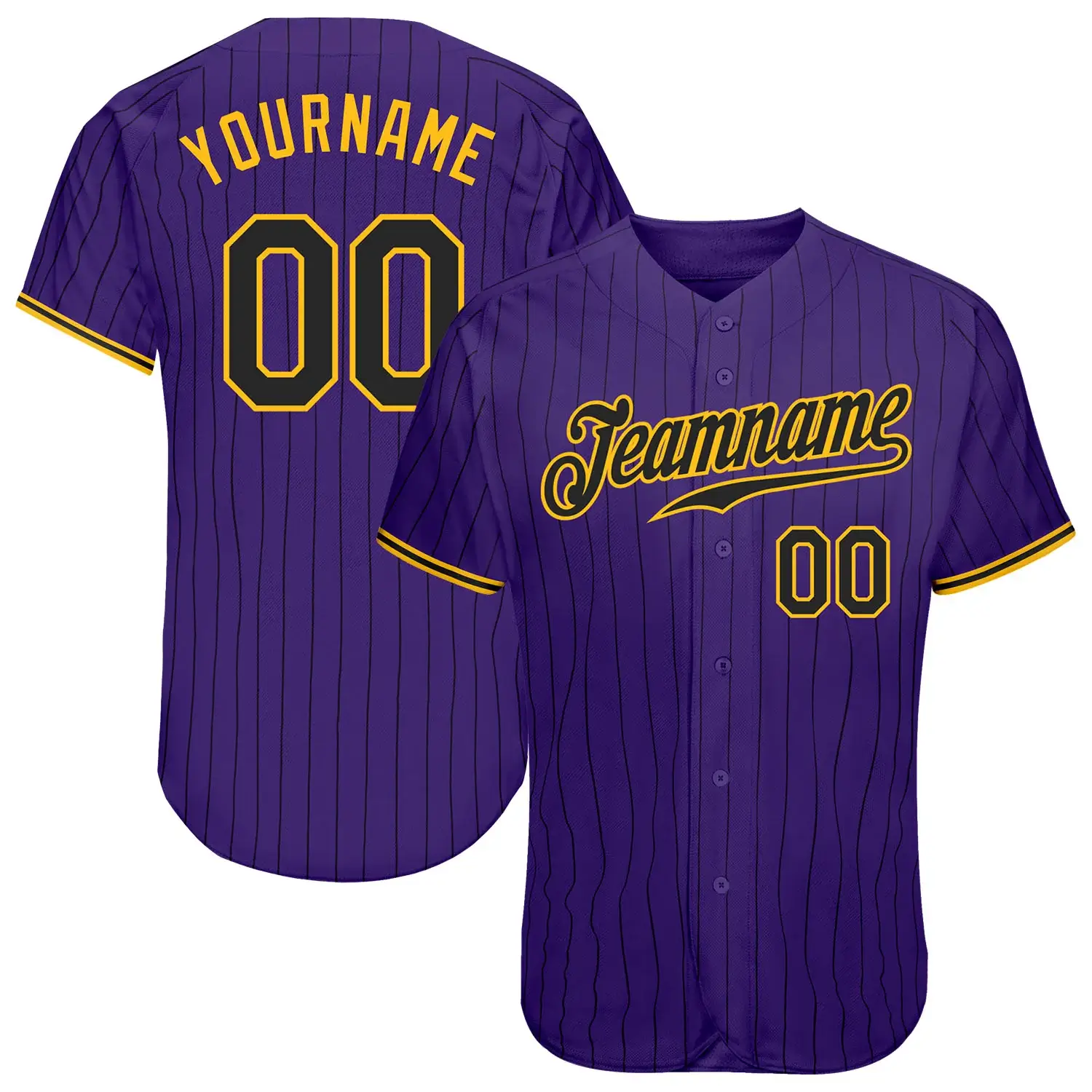 Custom Purple Pinstripe Baseball Jersey with Black-Gold