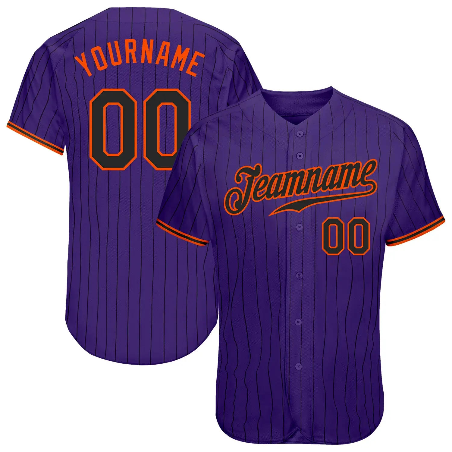 Custom Purple Pinstripe Baseball Jersey with Black-Orange