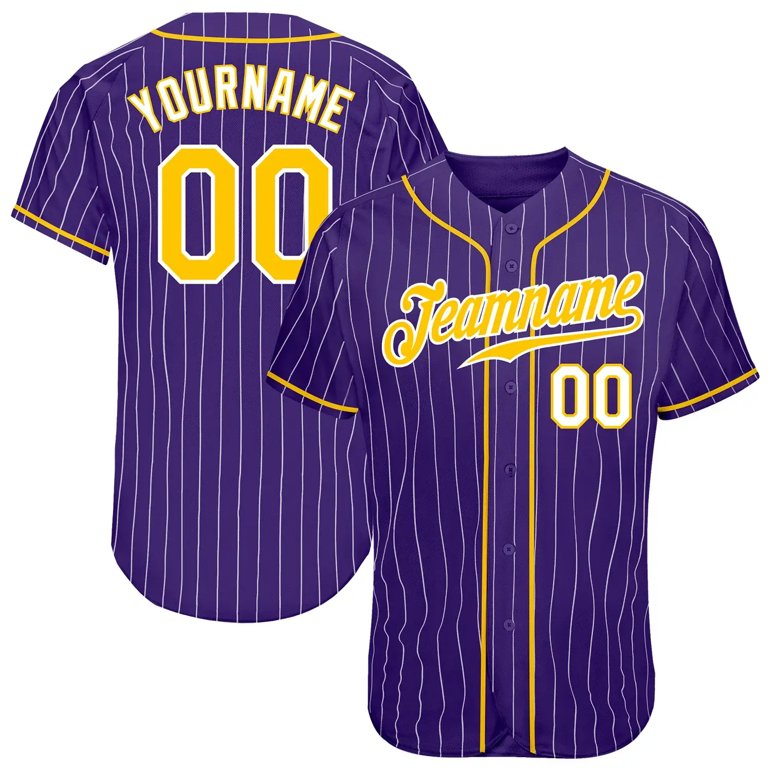 Custom Purple Pinstripe Baseball Jersey with Gold-White
