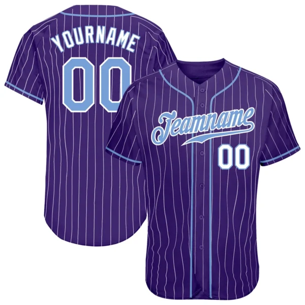 Custom Purple Pinstripe Baseball Jersey with Light Blue-White