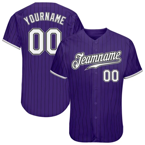 Custom Purple Pinstripe Baseball Jersey with White-Gray