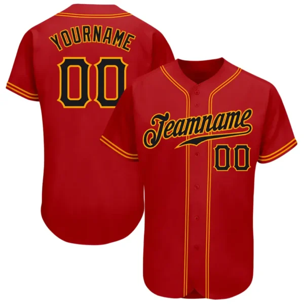 Custom Red Baseball Jersey with Black-Gold