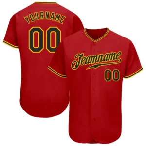 Custom Red Baseball Jersey with Black-Gold