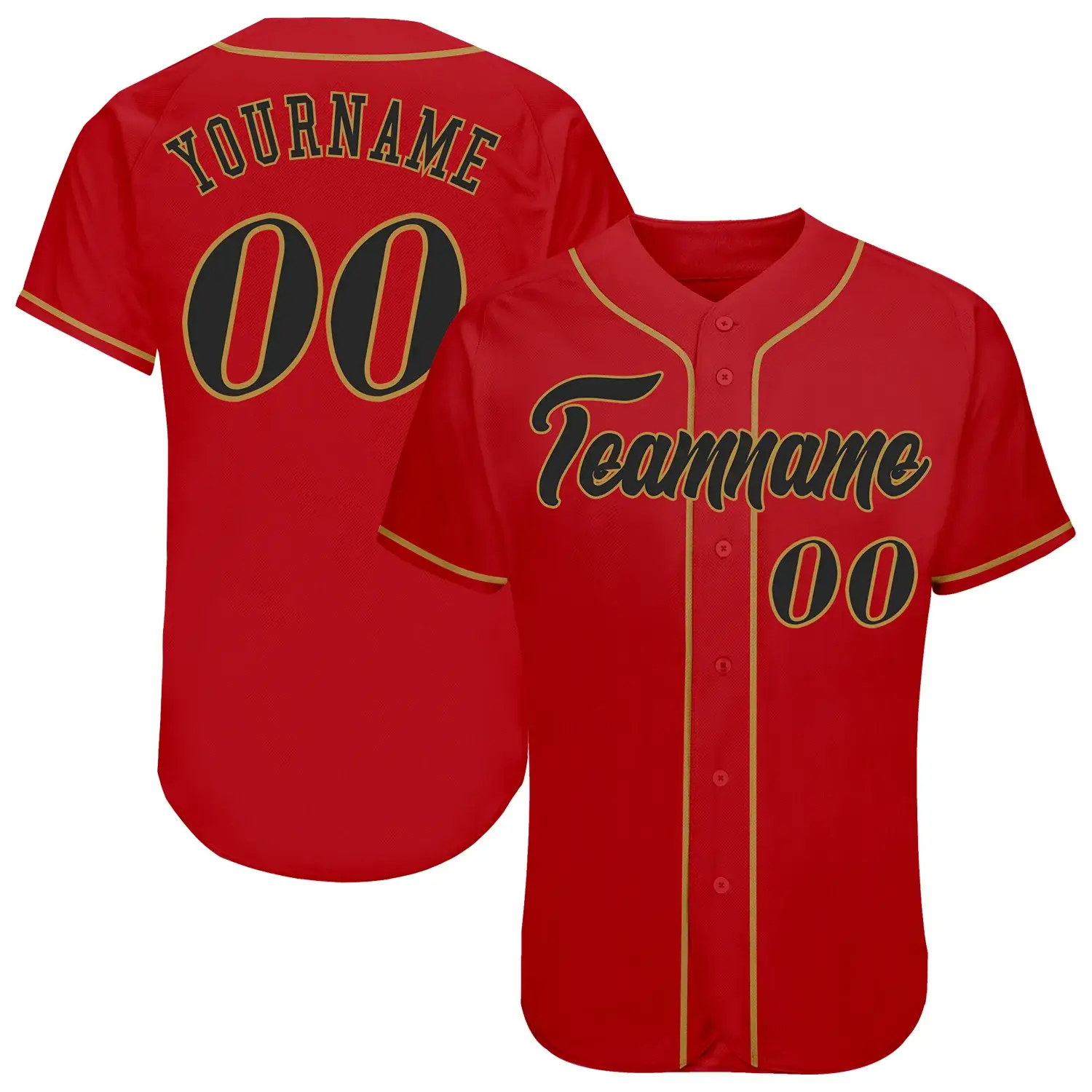 Custom Red Baseball Jersey with Black-Old Gold