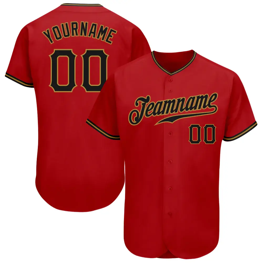Custom Red Baseball Jersey with Black-Old Gold