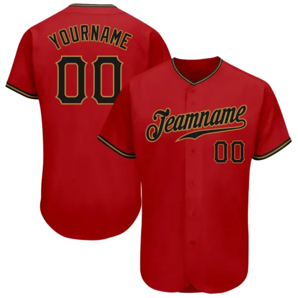 Custom Red Baseball Jersey with Black-Old Gold