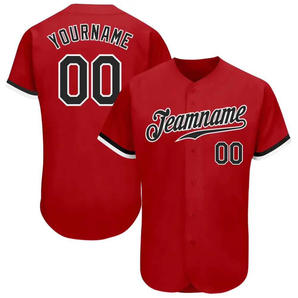 Custom Red Baseball Jersey with Black-White