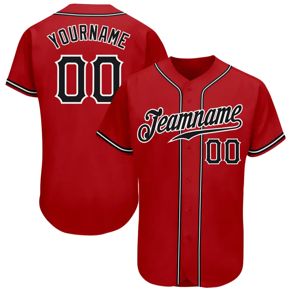 Custom Red Baseball Jersey with Black-White