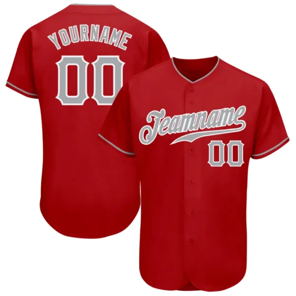 Custom Red Baseball Jersey with Gray-White