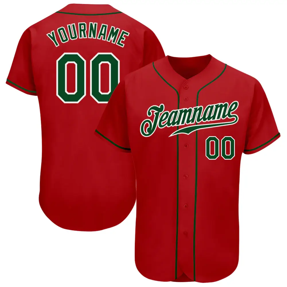 Custom Red Baseball Jersey with Green-White