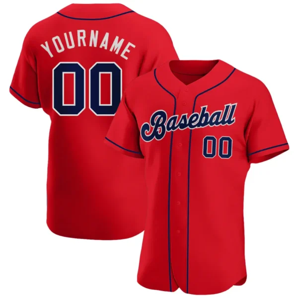 Custom Red Baseball Jersey with Navy-White