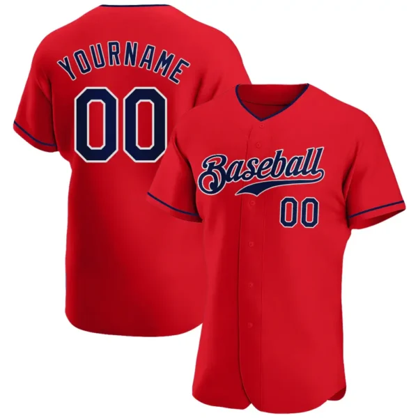 Custom Red Baseball Jersey with Navy-White