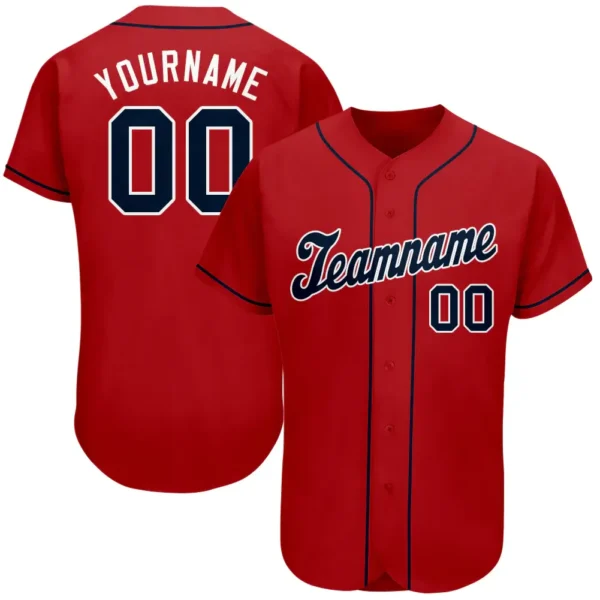 Custom Red Baseball Jersey with Navy-White