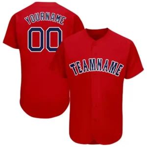 Custom Red Baseball Jersey with Navy-White