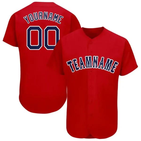 Custom Red Baseball Jersey with Navy-White