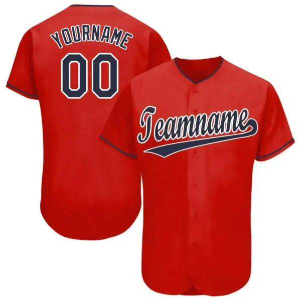 Custom Red Baseball Jersey with Navy-White