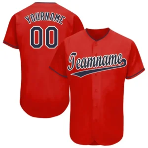 Custom Red Baseball Jersey with Navy-White