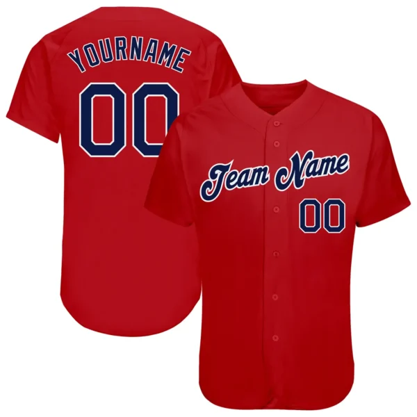 Custom Red Baseball Jersey with Navy-White
