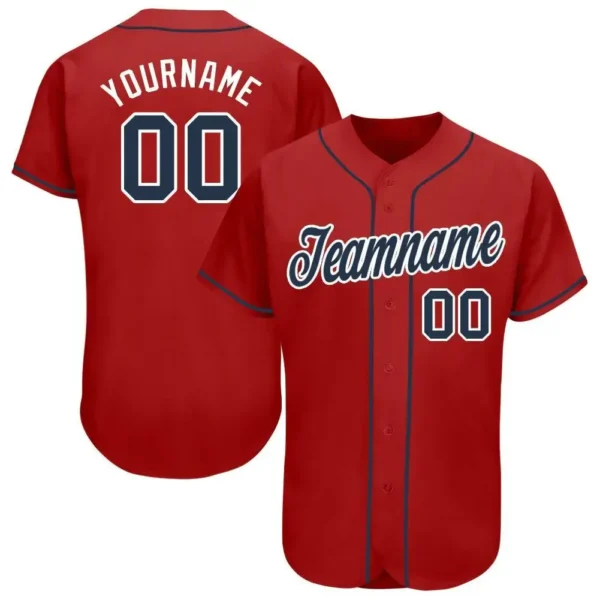 Custom Red Baseball Jersey with Navy-White