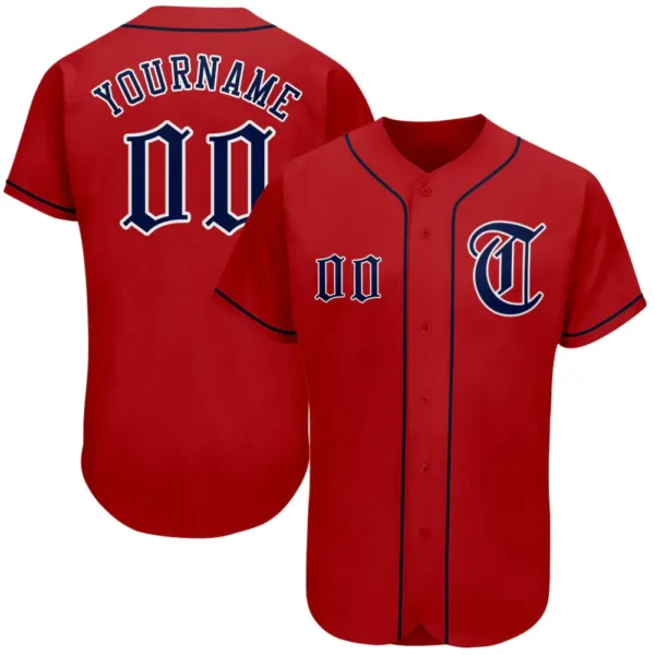 Custom Red Baseball Jersey with Navy-White