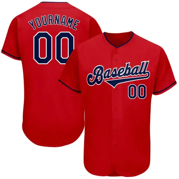 Custom Red Baseball Jersey with Navy-White