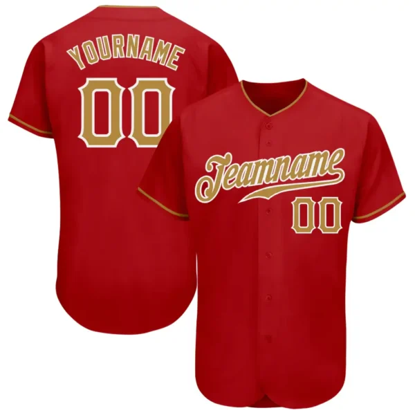 Custom Red Baseball Jersey with Old Gold-White