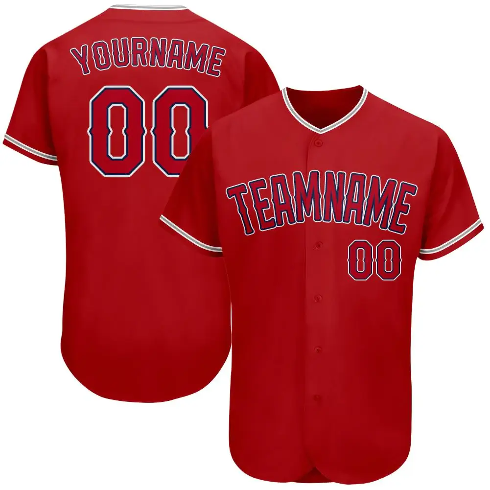 Custom Red Baseball Jersey with Red-Navy