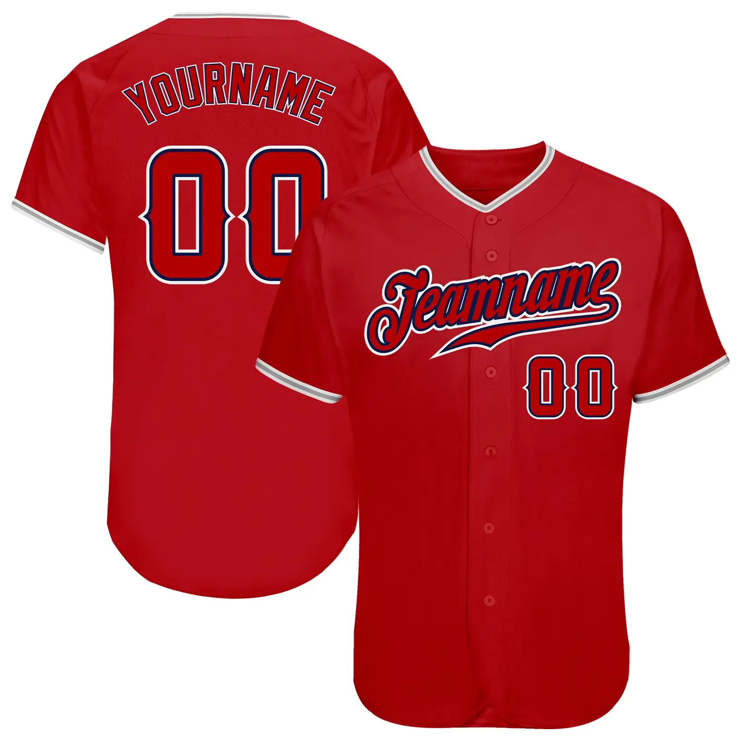 Custom Red Baseball Jersey with Red-Navy