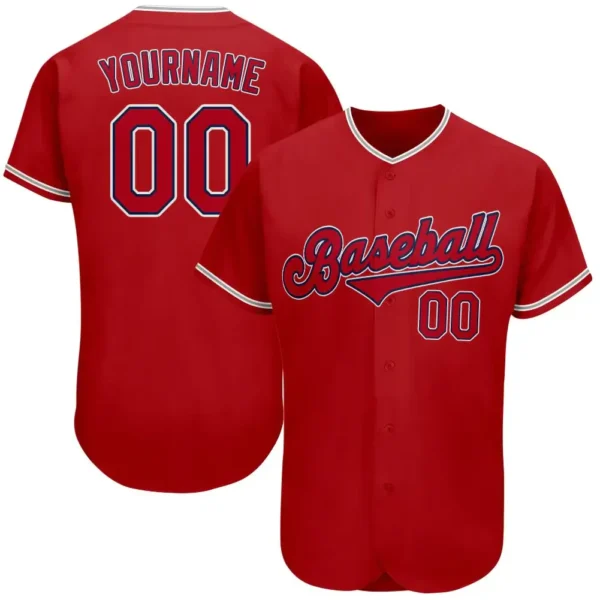 Custom Red Baseball Jersey with Red-Navy