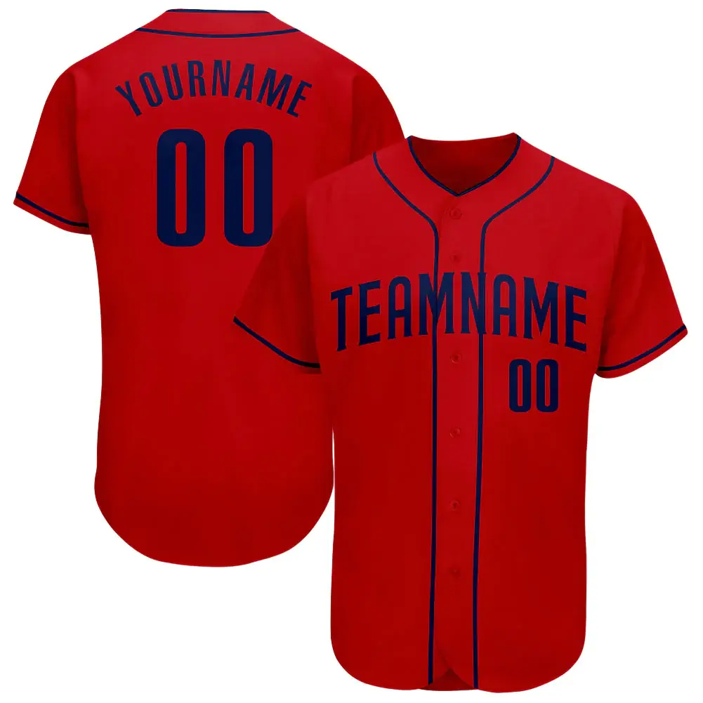 Custom Red Baseball Jersey with Red-Navy