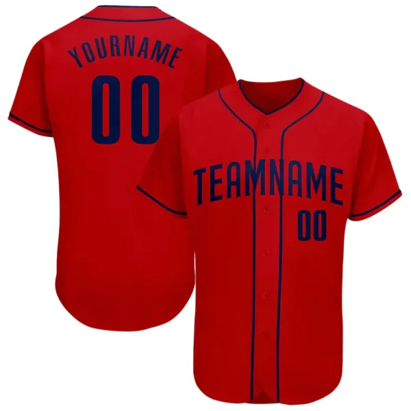 Custom Red Baseball Jersey with Red-Navy