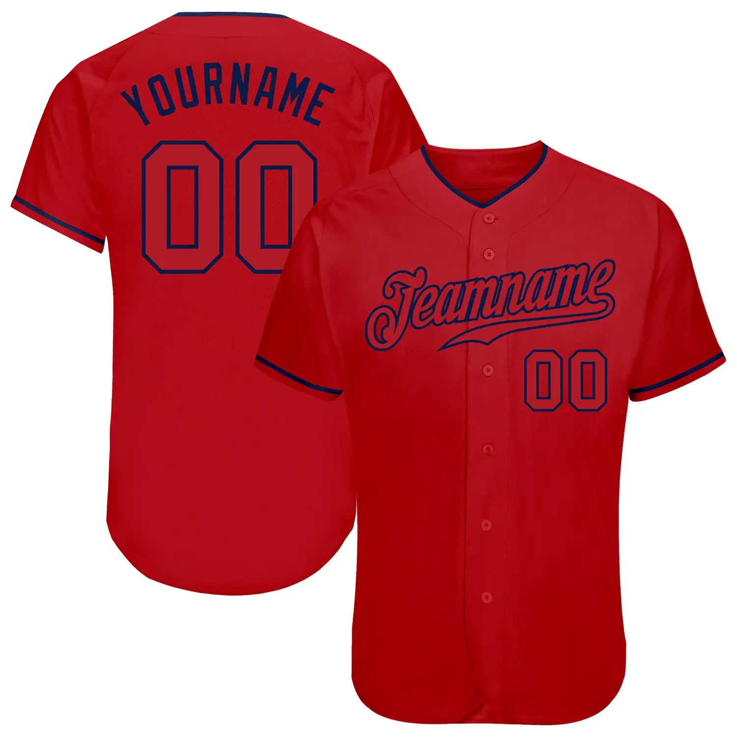 Custom Red Baseball Jersey with Red-Navy