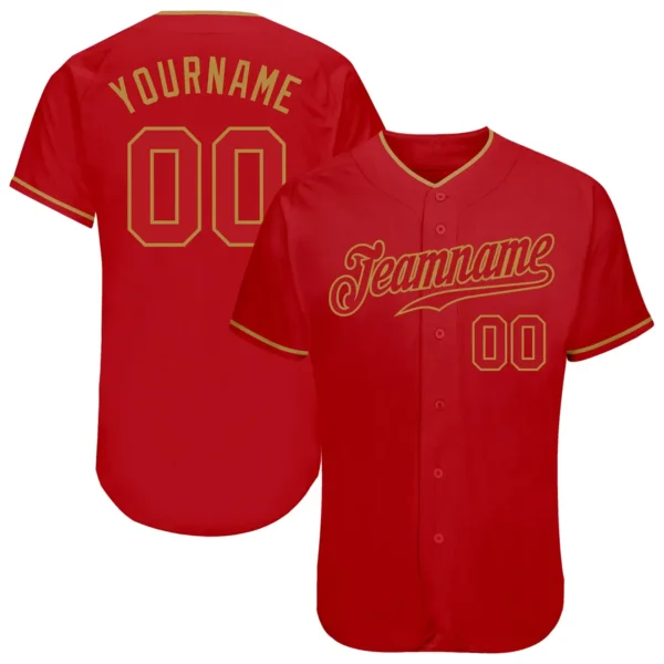 Custom Red Baseball Jersey with Red-Old Gold