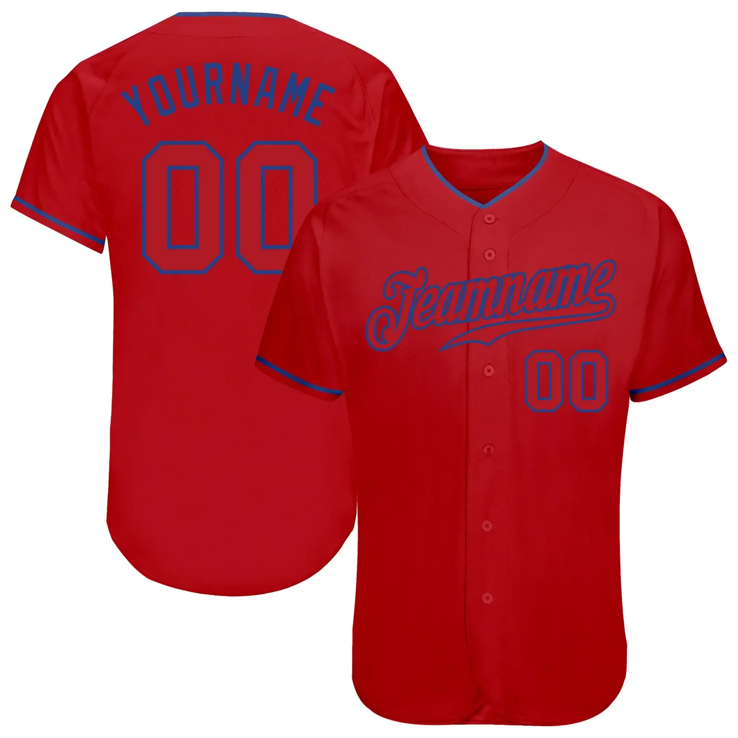 Custom Red Baseball Jersey with Red-Royal