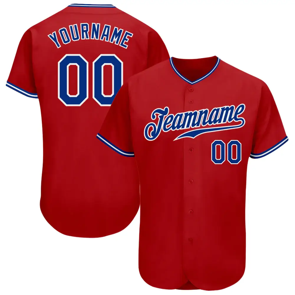 Custom Red Baseball Jersey with Royal-White