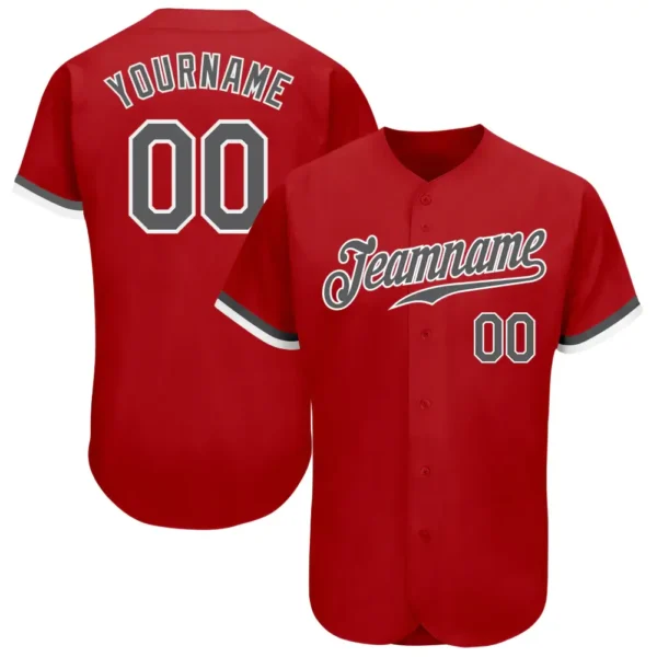 Custom Red Baseball Jersey with Steel Gray-White
