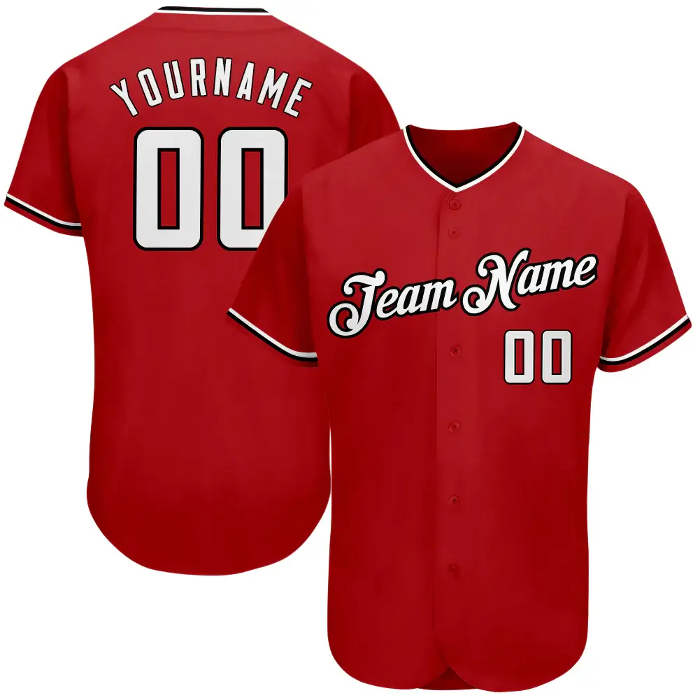 Custom Red Baseball Jersey with White-Black