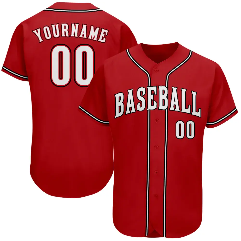 Custom Red Baseball Jersey with White-Black
