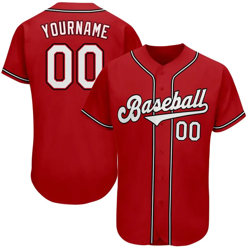 Custom Red Baseball Jersey with White-Black