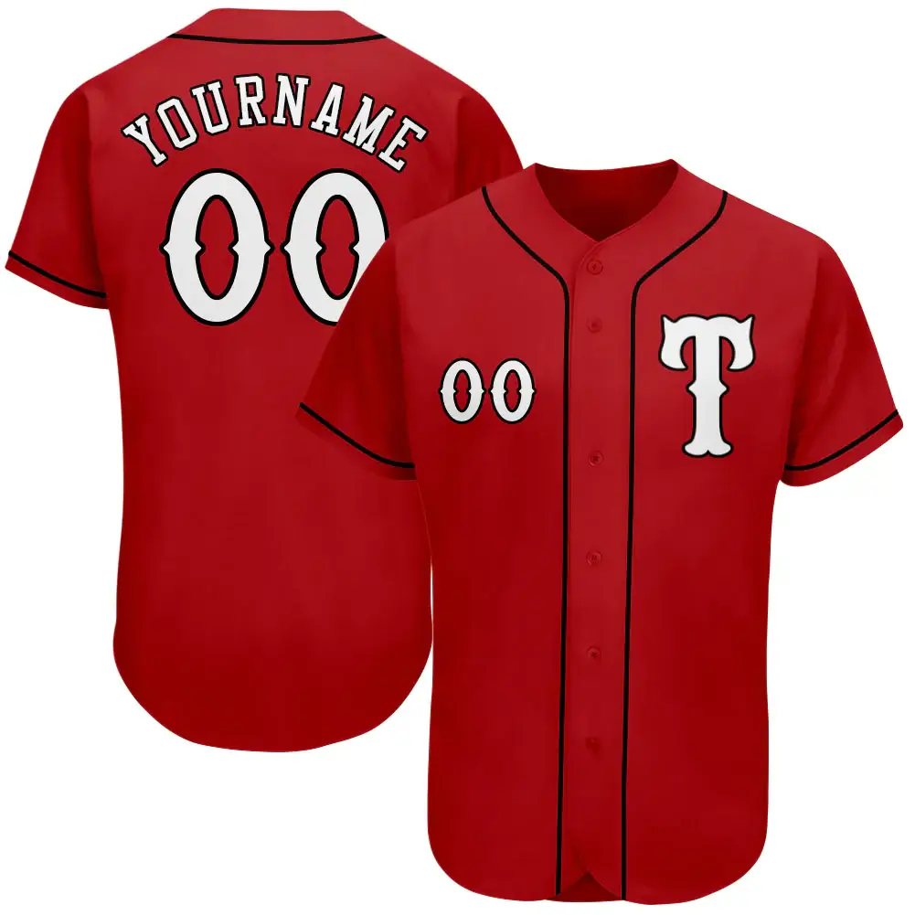 Custom Red Baseball Jersey with White-Black
