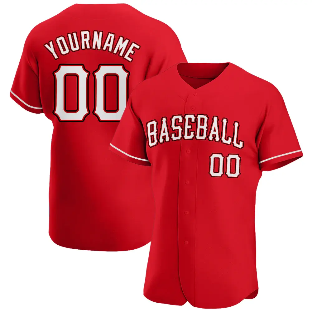 Custom Red Baseball Jersey with White-Black