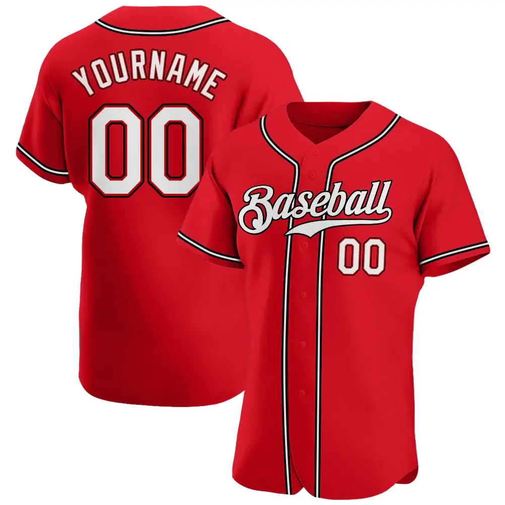 Custom Red Baseball Jersey with White-Black