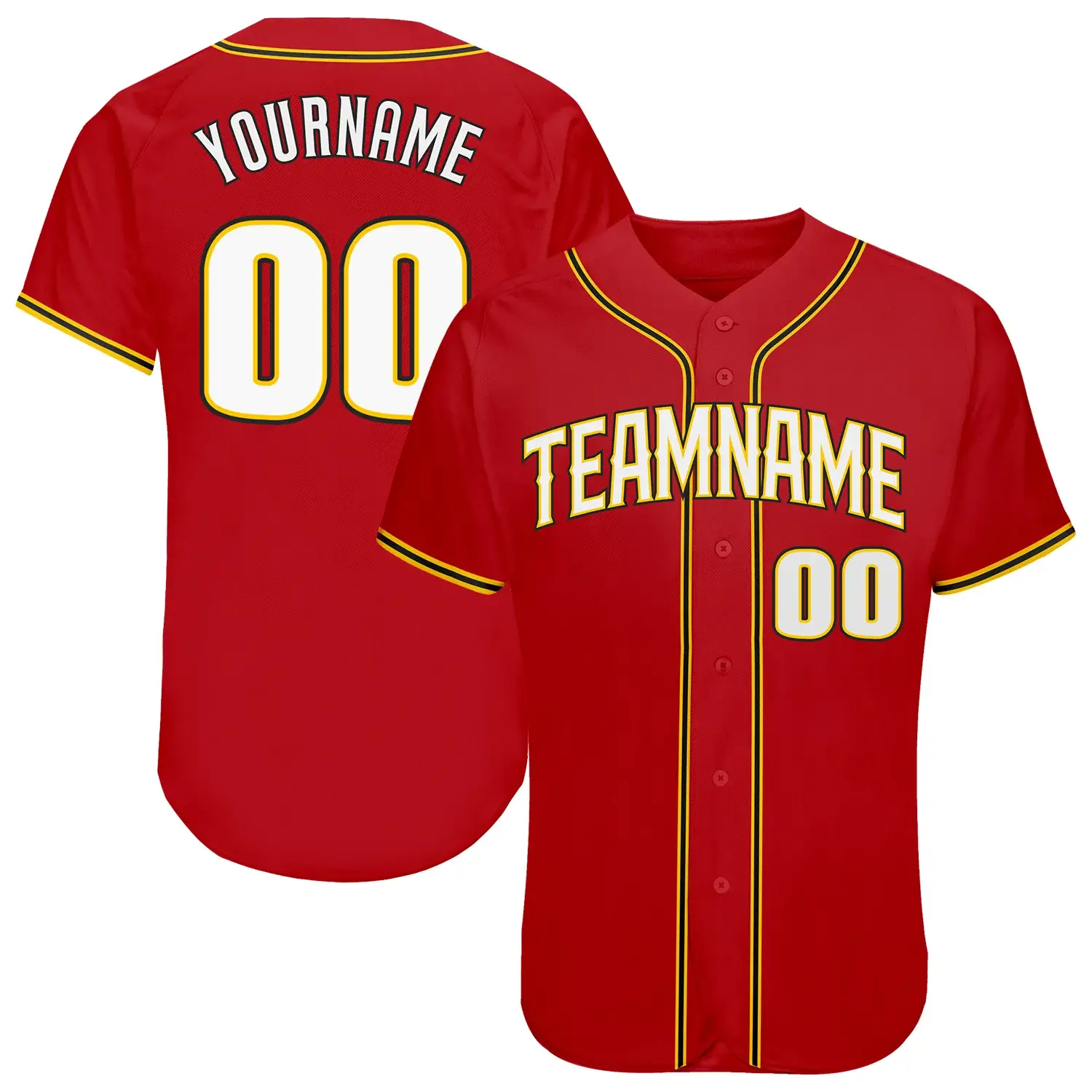Custom Red Baseball Jersey with White-Gold
