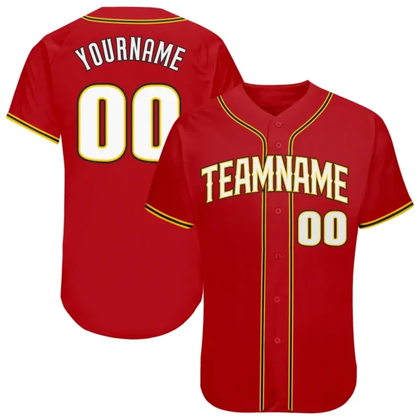 Custom Red Baseball Jersey with White-Gold