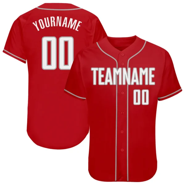 Custom Red Baseball Jersey with White-Gray