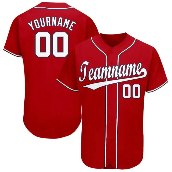 Custom Red Baseball Jersey with White-Navy