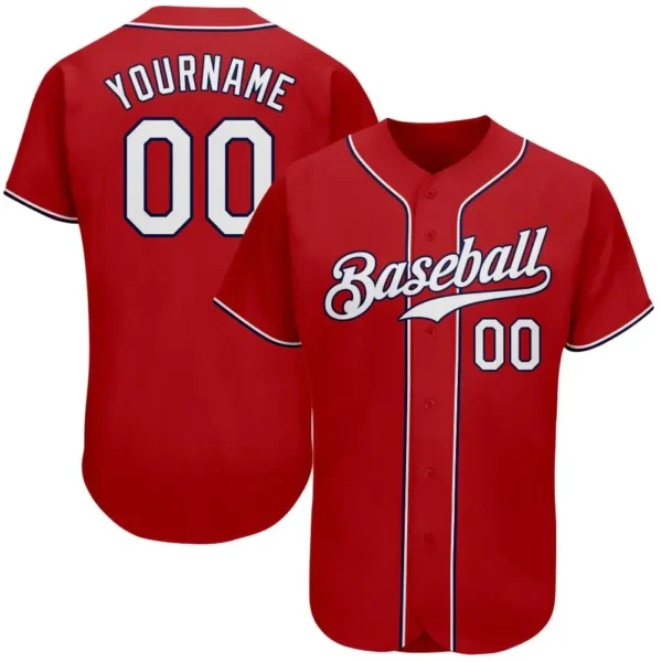 Custom Red Baseball Jersey with White-Navy