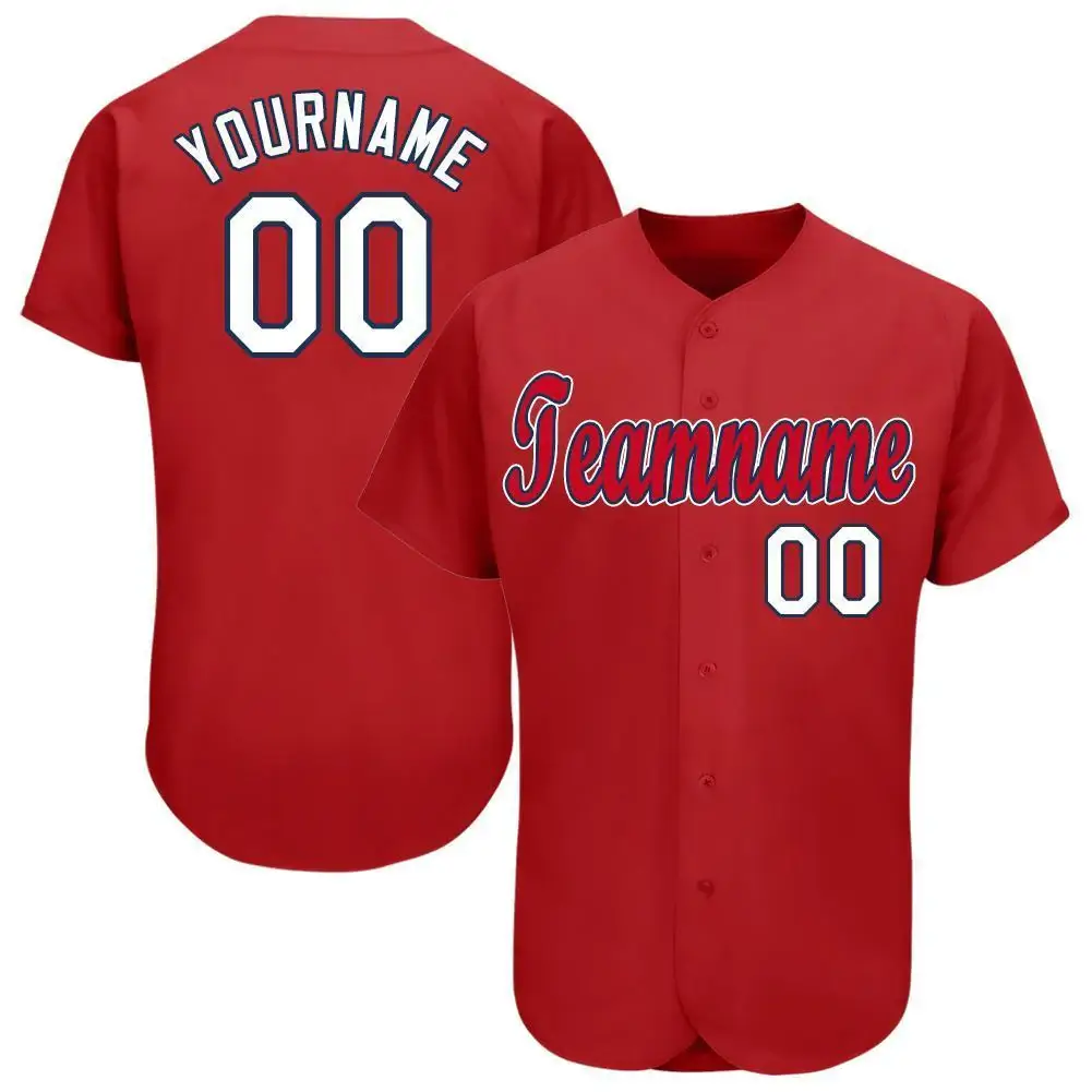 Custom Red Baseball Jersey with White-Navy