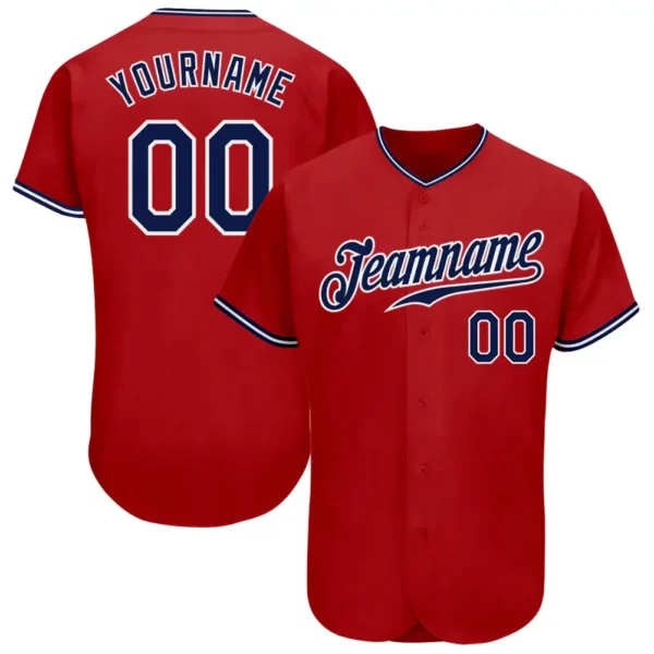 Custom Red Baseball Jersey with White-Navy